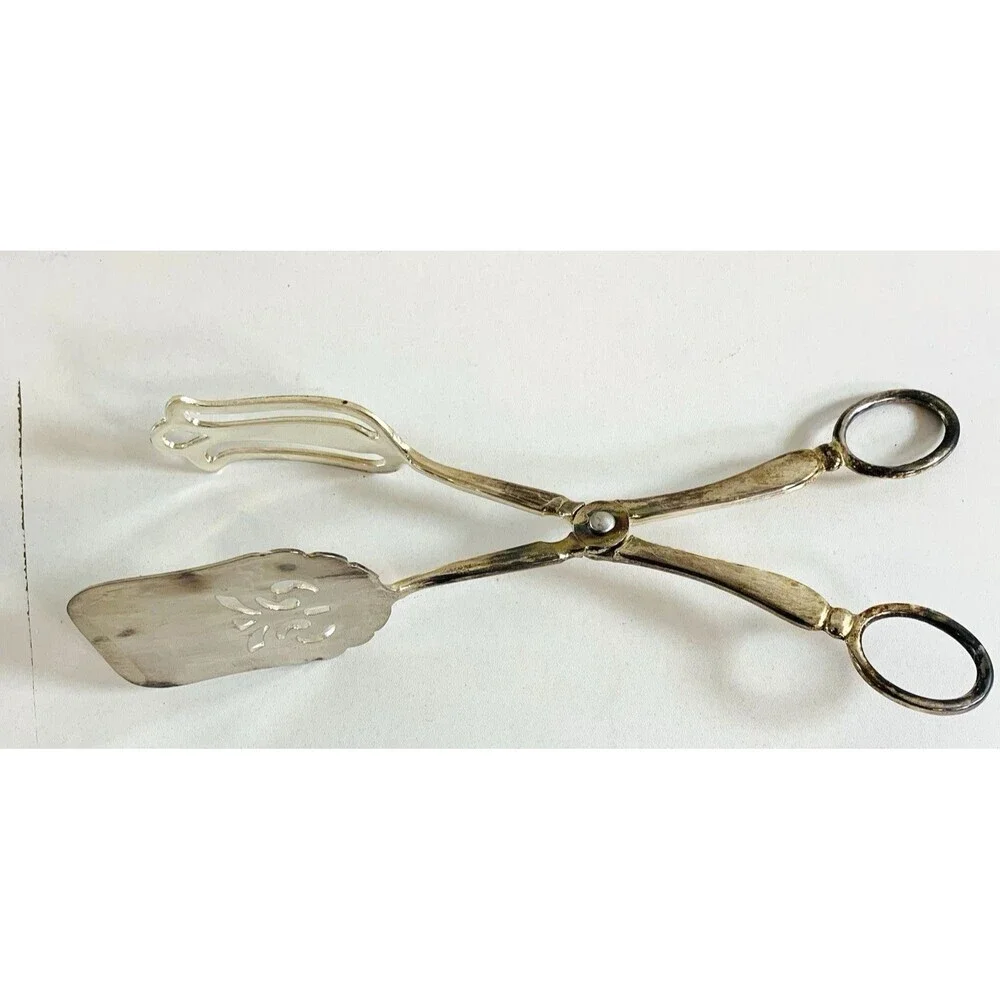 Vintage Leonard Silver Mfg. Silverplated Salad Scissors Tongs Italy Original Box